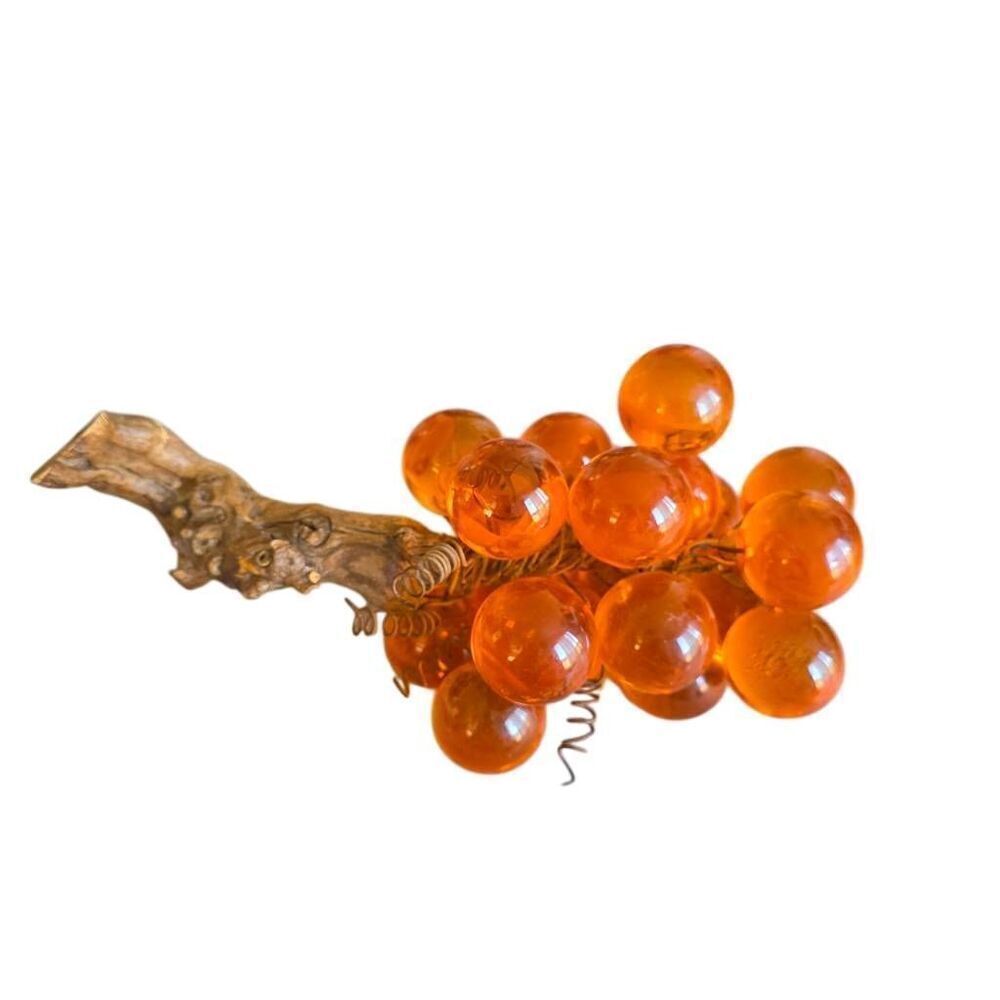 Vintage lucite grapes 11" cluster Amber 20 large grapes
